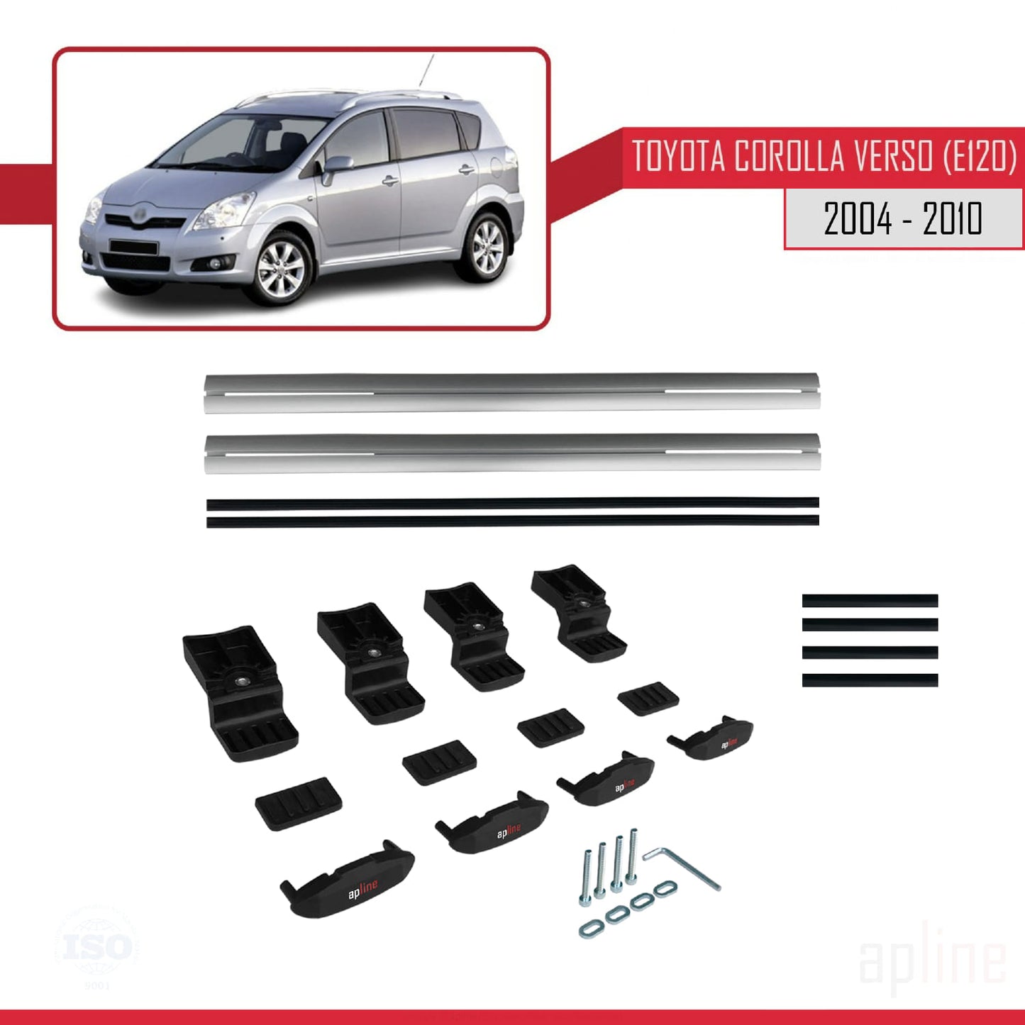 Compatible avec Toyota Corolla Verso 2 (AR10) 2004-2010 BASIC Model Barres de Toit Railing Porte-Bagages de Voiture Gris Aluminium 2 Barres