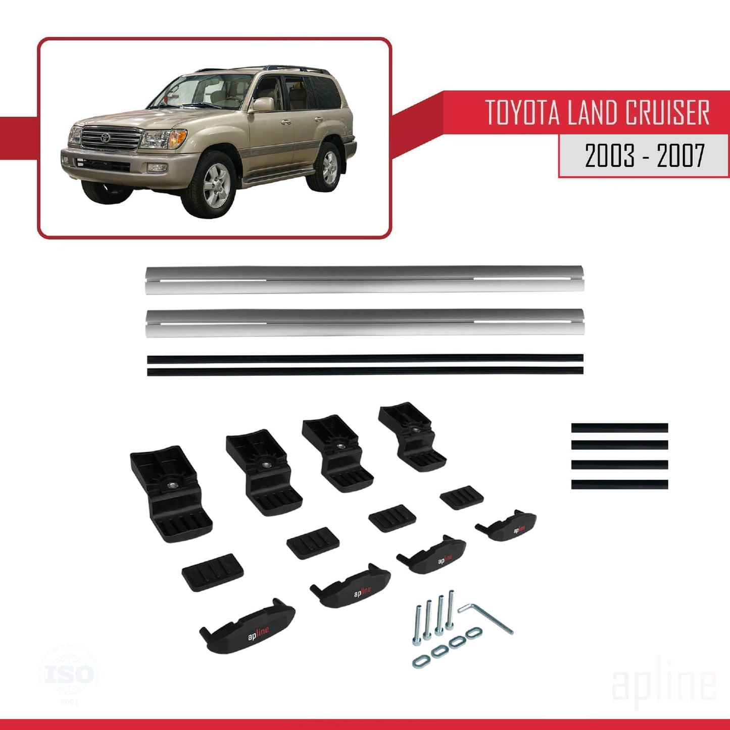 Compatible avec Toyota Land Cruiser (J100) 2003-2007 BASIC Model Barres de Toit Railing Porte-Bagages de Voiture Gris Aluminium 2 Barres