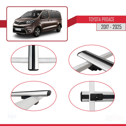 Compatible avec Toyota Proace 2017-2025 BASIC Model Barres de Toit Railing Porte-Bagages de Voiture Gris Aluminium 3 Barres
