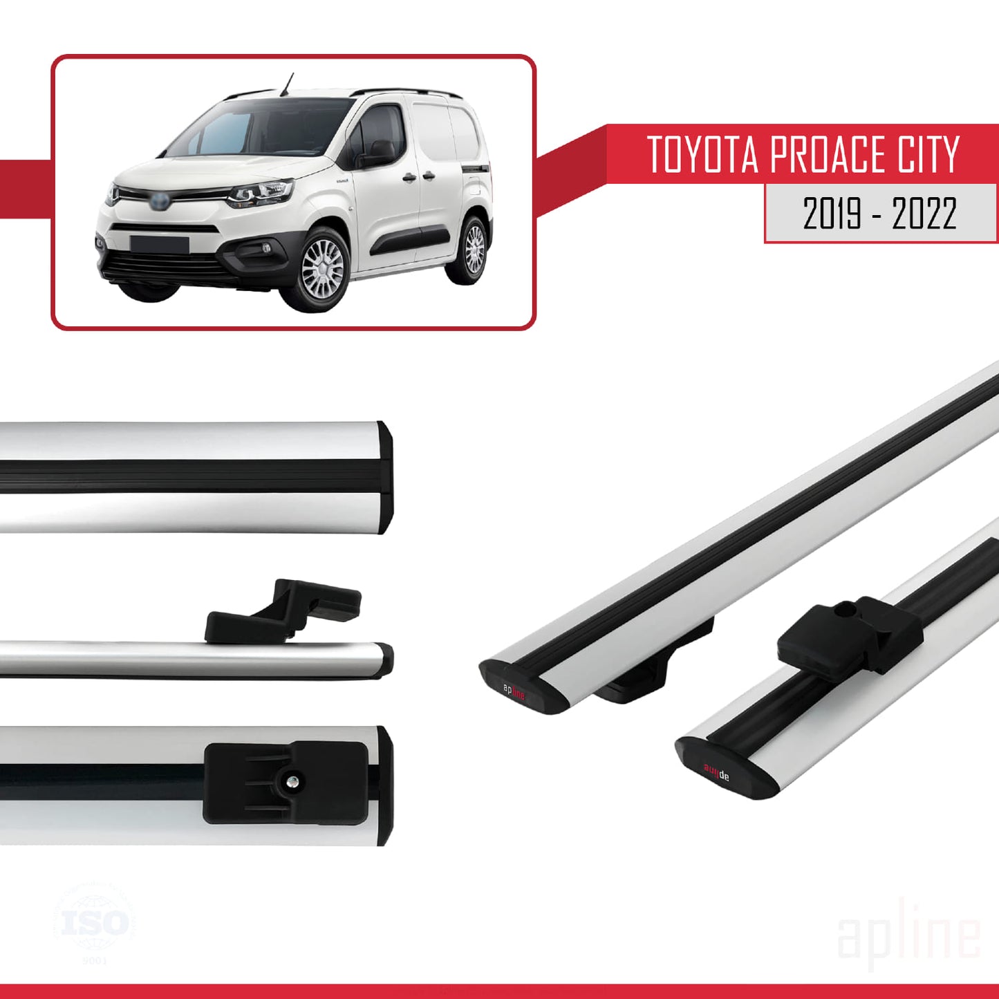 Compatible avec Toyota Proace City 2019-2022 BASIC Model Barres de Toit Railing Porte-Bagages de Voiture Gris Aluminium 2 Barres
