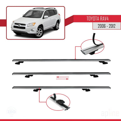 Compatible avec Toyota RAV4 III (XA30) 2006-2012 BASIC Model Barres de Toit Railing Porte-Bagages de Voiture Gris Aluminium 3 Barres