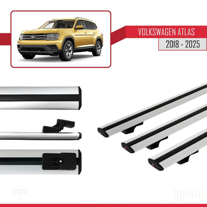 Compatible avec Volkswagen Atlas (CA1) 2018-2025 BASIC Model Barres de Toit Railing Porte-Bagages de Voiture Gris Aluminium 3 Barres