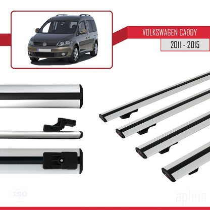 Compatible avec Volkswagen Caddy 3 (2K) 2011-2015 BASIC Model Barres de Toit Railing Porte-Bagages de Voiture Gris Aluminium 4 Barres