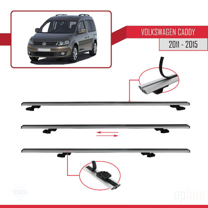 Compatible avec Volkswagen Caddy 3 (2K) 2011-2015 BASIC Model Barres de Toit Railing Porte-Bagages de Voiture Gris Aluminium 2 Barres