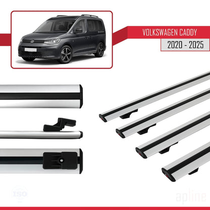 Compatible avec Volkswagen Caddy 4 (SB) 2020-2025 BASIC Model Barres de Toit Railing Porte-Bagages de Voiture Gris Aluminium 4 Barres