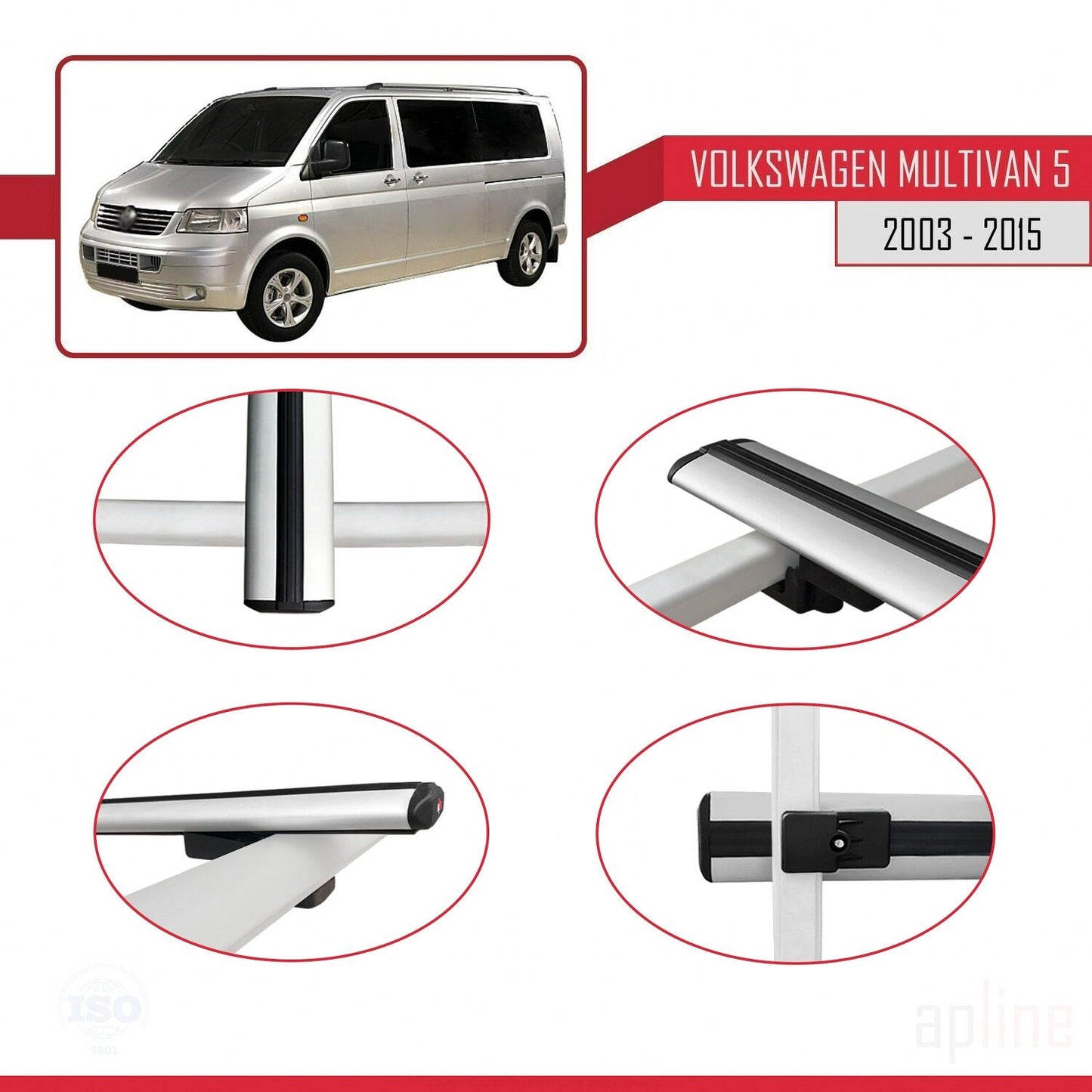 Compatible avec Volkswagen T5 Multivan 2003-2015 BASIC Model Barres de Toit Railing Porte-Bagages de Voiture Gris Aluminium 3 Barres