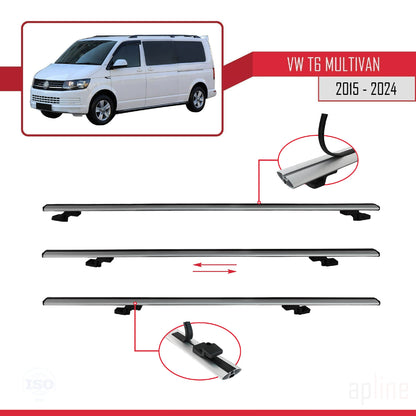 Compatible avec Volkswagen T6 Multivan 2015-2024 BASIC Model Barres de Toit Railing Porte-Bagages de Voiture Gris Aluminium 3 Barres