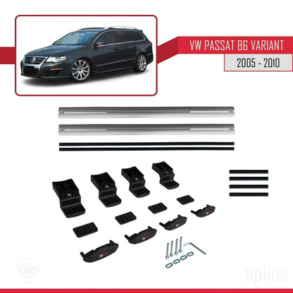 Compatible avec Volkswagen Passat B6 (3C) Variant 2005-2010 BASIC Model Barres de Toit Railing Porte-Bagages de Voiture Gris Aluminium 2 Barres