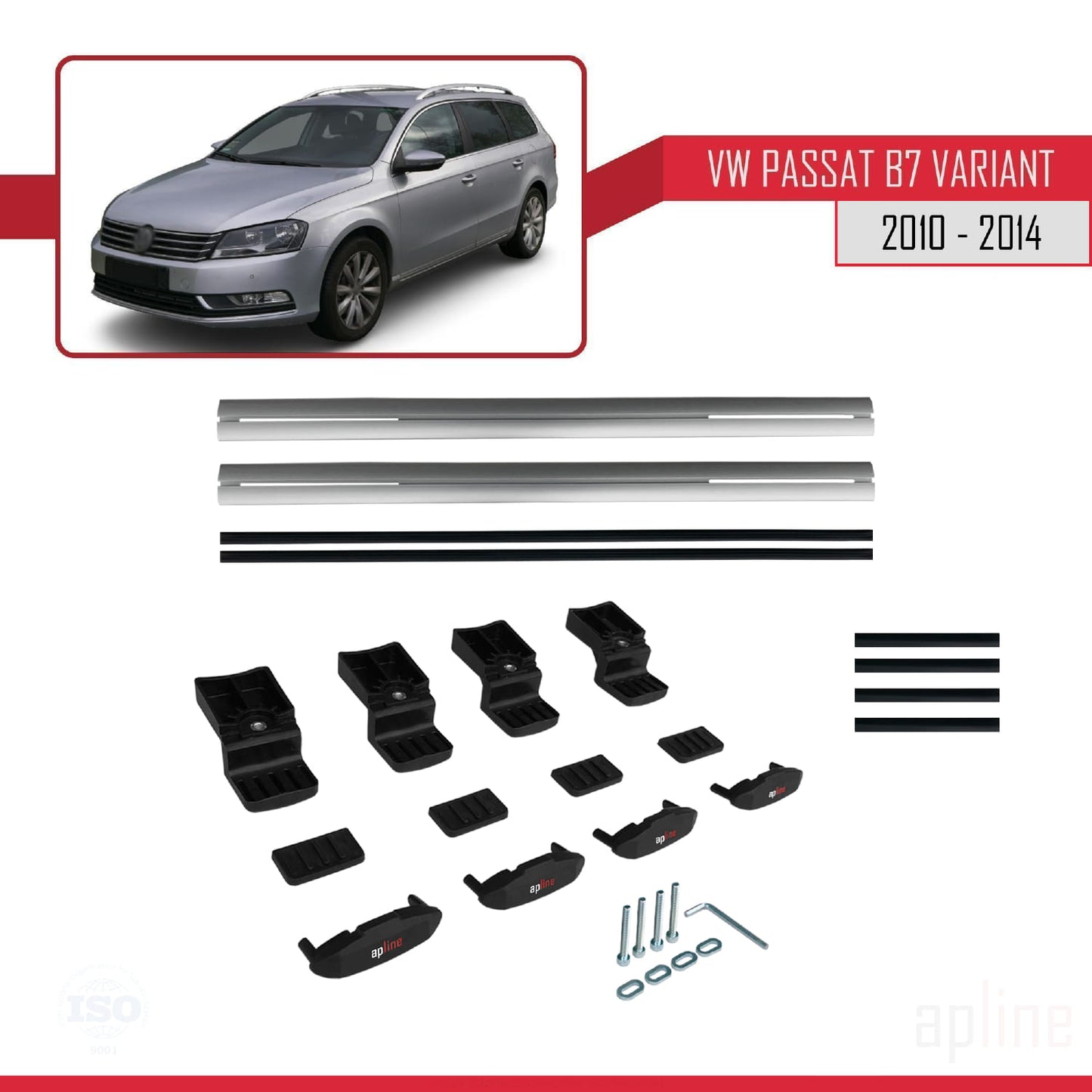 Compatible avec Volkswagen Passat B7 (3C) Variant 2010-2014 BASIC Model Barres de Toit Railing Porte-Bagages de Voiture Gris Aluminium 2 Barres
