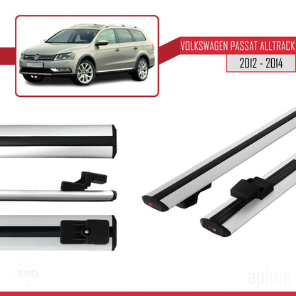 Compatible avec Volkswagen Passat B7 (3C) Alltrack 2012-2014 BASIC Model Barres de Toit Railing Porte-Bagages de Voiture Gris Aluminium 2 Barres
