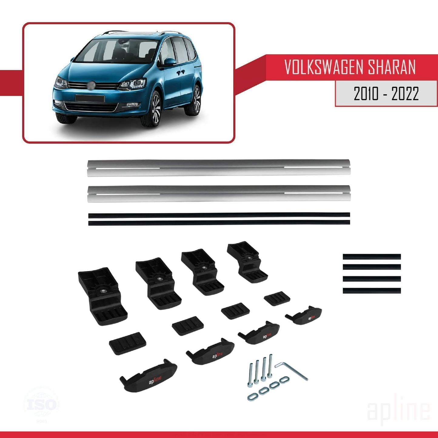 Compatible avec Volkswagen Sharan 2 (7N) 2010-2022 BASIC Model Barres de Toit Railing Porte-Bagages de Voiture Gris Aluminium 2 Barres