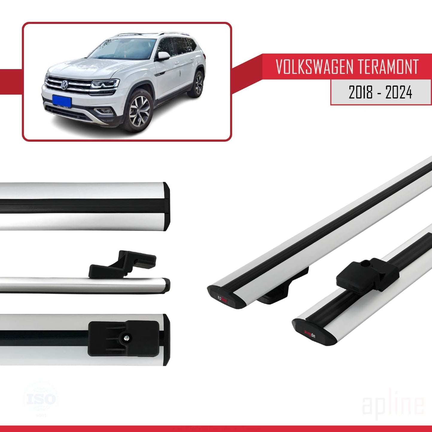 Compatible avec Volkswagen Teramont (CA1) 2018-2024 BASIC Model Barres de Toit Railing Porte-Bagages de Voiture Gris Aluminium 2 Barres