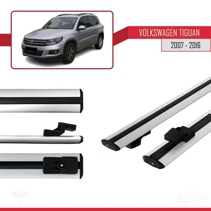 Compatible avec Volkswagen Tiguan (5N) 2007-2016 BASIC Model Barres de Toit Railing Porte-Bagages de Voiture Gris Aluminium 2 Barres