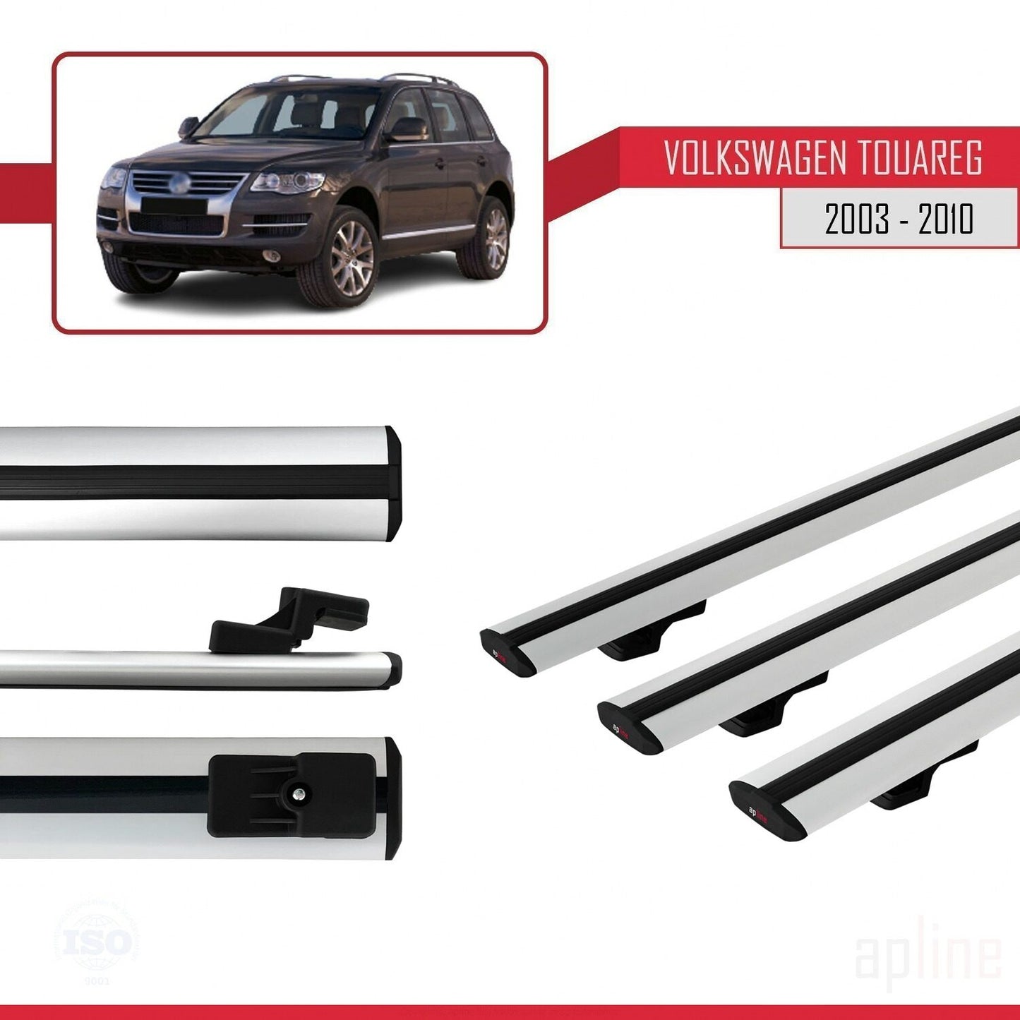 Compatible with Volkswagen Touareg (7L) 2002-2010 BASIC Model Car Roof Rack Cross Bar Grey Aluminium 3 Bars