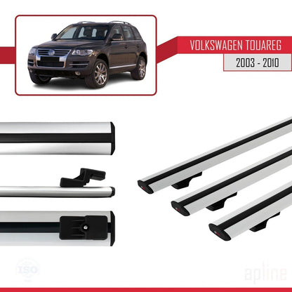 Compatible with Volkswagen Touareg (7L) 2002-2010 BASIC Model Car Roof Rack Cross Bar Grey Aluminium 3 Bars