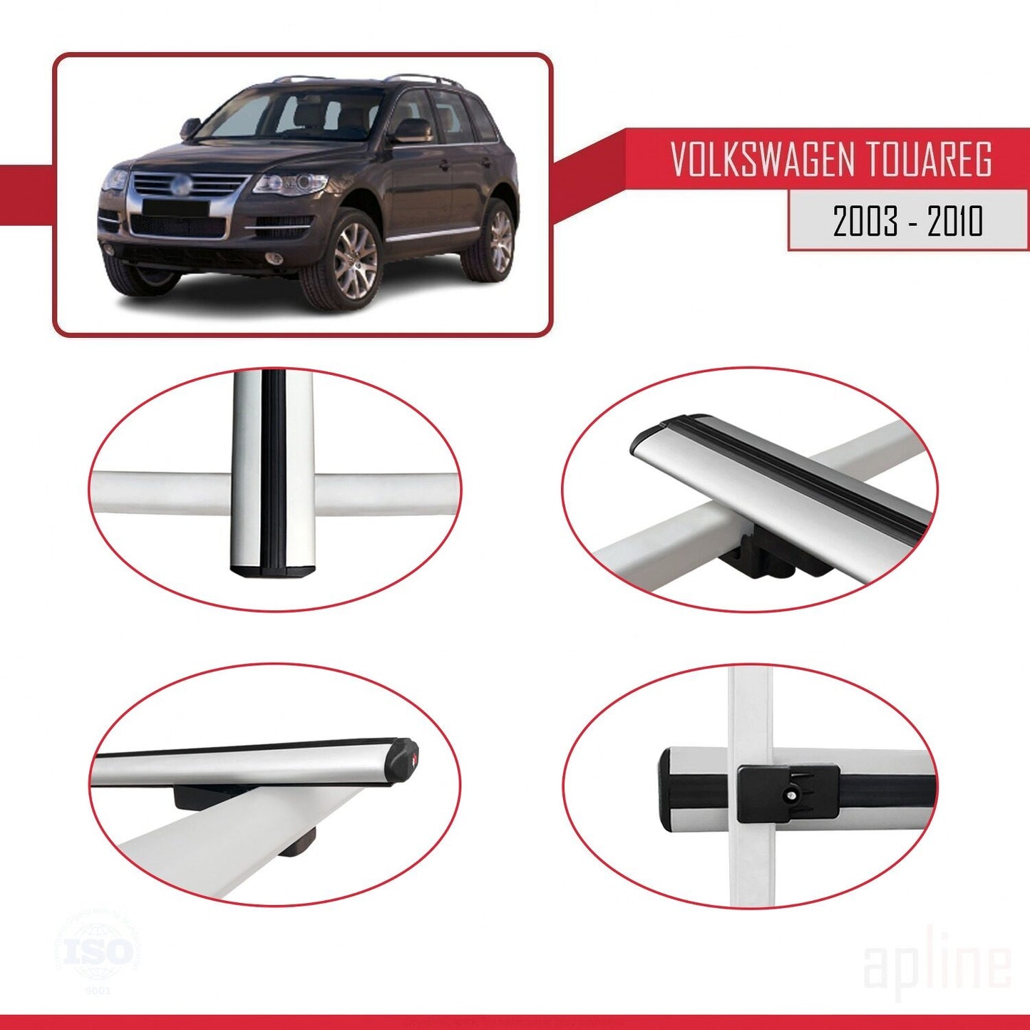 Compatible with Volkswagen Touareg (7L) 2002-2010 BASIC Model Car Roof Rack Cross Bar Grey Aluminium 3 Bars