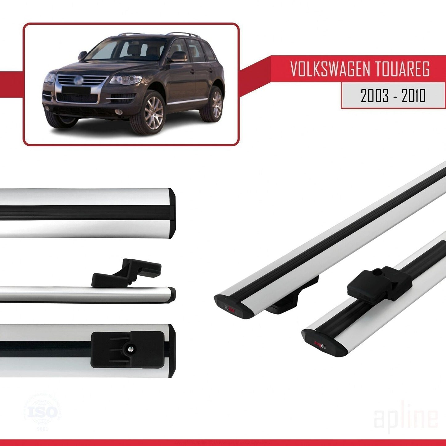 Compatible with Volkswagen Touareg (7L) 2002-2010 BASIC Model Car Roof Rack Cross Bar Grey Aluminium 3 Bars