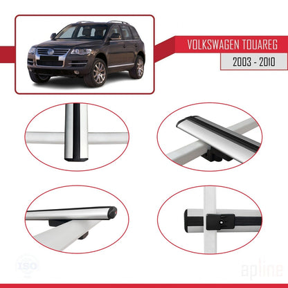 Compatible with Volkswagen Touareg (7L) 2002-2010 BASIC Model Car Roof Rack Cross Bar Grey Aluminium 3 Bars