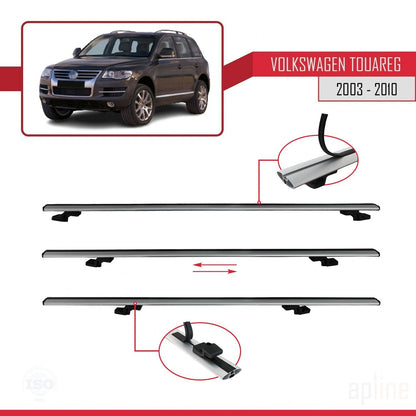Compatible with Volkswagen Touareg (7L) 2002-2010 BASIC Model Car Roof Rack Cross Bar Grey Aluminium 3 Bars