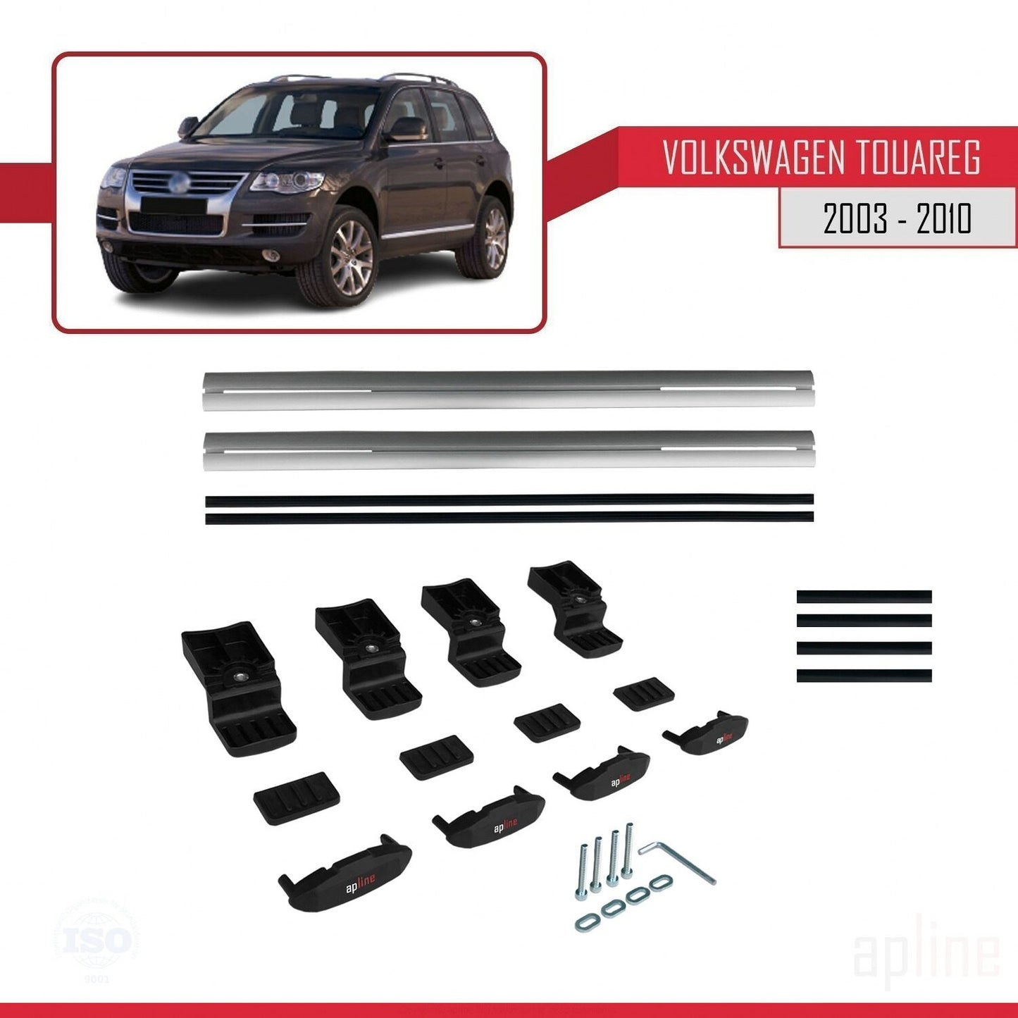 Compatible with Volkswagen Touareg (7L) 2002-2010 BASIC Model Car Roof Rack Cross Bar Grey Aluminium 3 Bars