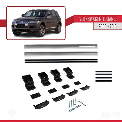 Compatible with Volkswagen Touareg (7L) 2002-2010 BASIC Model Car Roof Rack Cross Bar Grey Aluminium 3 Bars