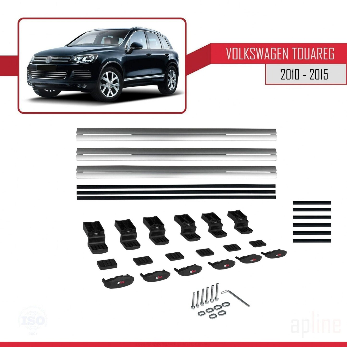 Compatible avec Volkswagen Touareg 2 (7P) Pre-Facelift 2010-2015 BASIC Model Barres de Toit Railing Porte-Bagages de Voiture Gris Aluminium 3 Barres