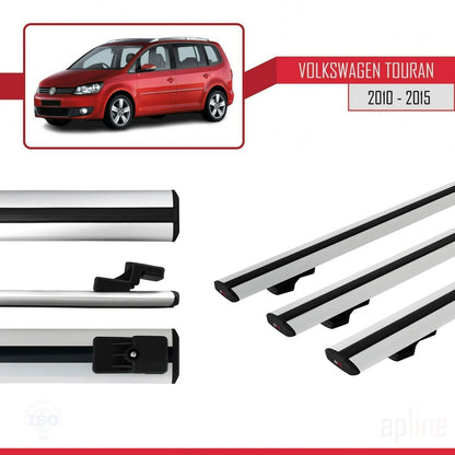 Compatible avec Volkswagen Touran (1T) Post-Facelift 2010-2015 BASIC Model Barres de Toit Railing Porte-Bagages de Voiture Gris Aluminium 3 Barres