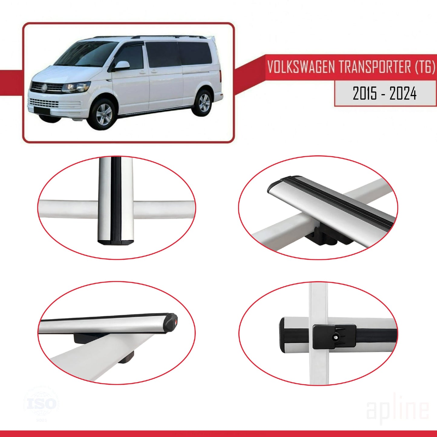 Compatible avec Volkswagen T6 Transporter 2015-2024 BASIC Model Barres de Toit Railing Porte-Bagages de Voiture Gris Aluminium 3 Barres
