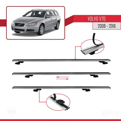 Compatible avec Volvo V70 III 2008-2016 BASIC Model Barres de Toit Railing Porte-Bagages de Voiture Gris Aluminium 3 Barres