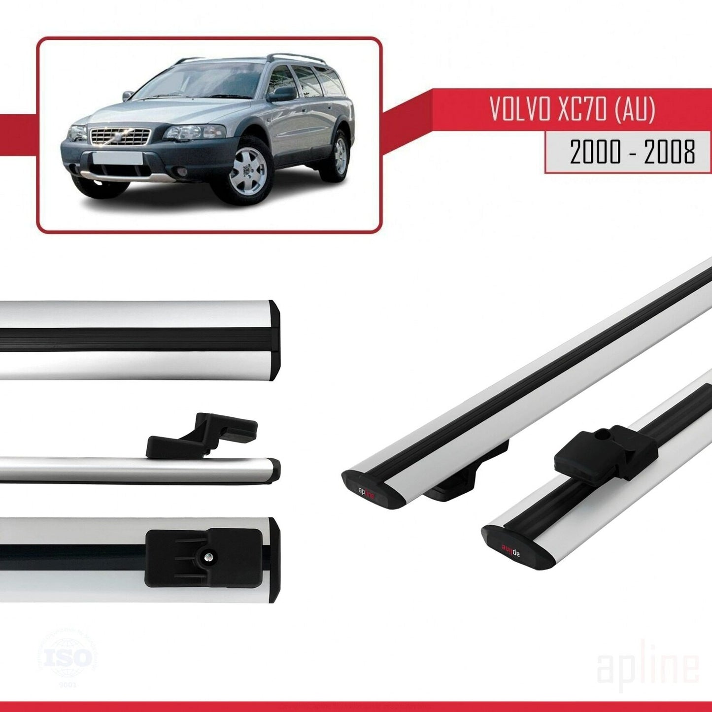 Compatible avec Volvo XC70 (P2) 2000-2007 BASIC Model Barres de Toit Railing Porte-Bagages de Voiture Gris Aluminium 2 Barres