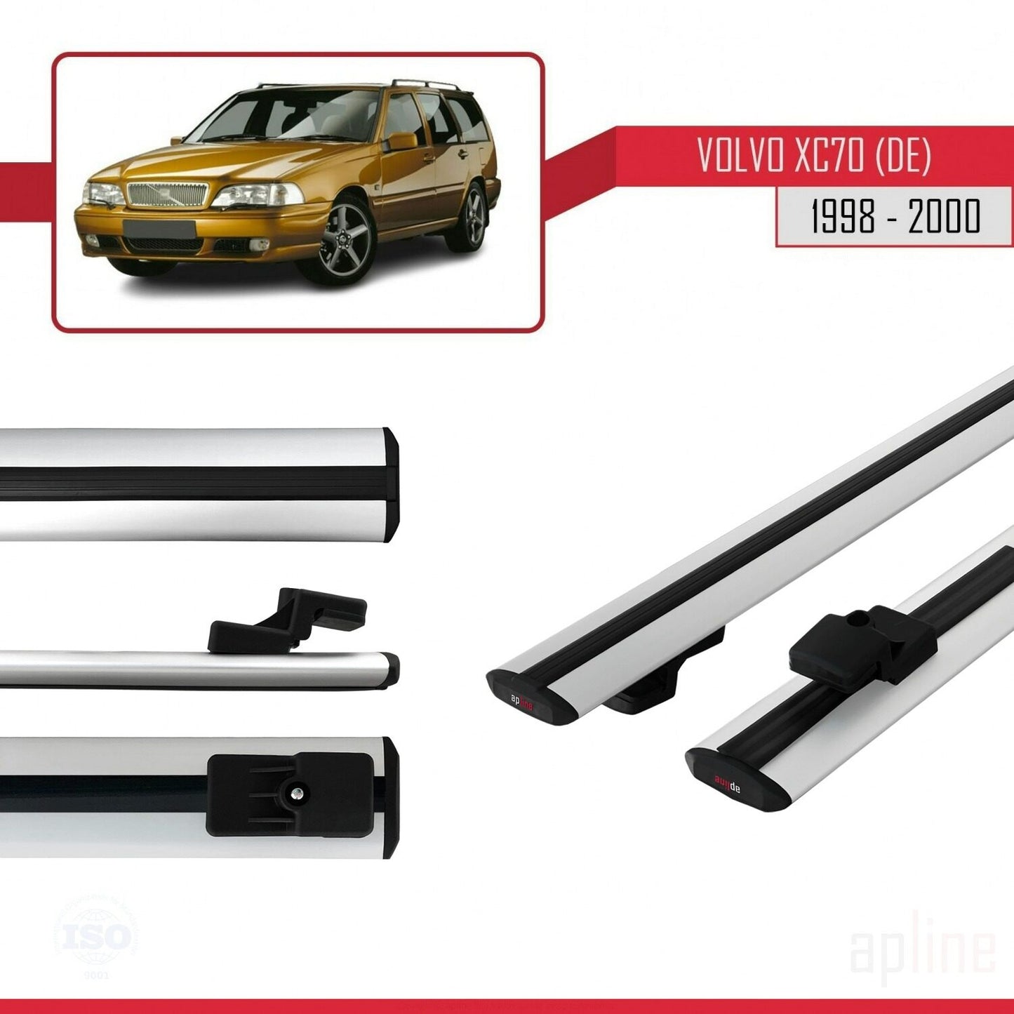 Compatible avec Volvo XC70 1998-2000 BASIC Model Barres de Toit Railing Porte-Bagages de Voiture Gris Aluminium 2 Barres