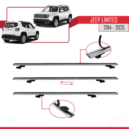 Compatible avec Jeep Limited 2014-2025 BASIC Model Barres de Toit Railing Porte-Bagages de Voiture Gris Aluminium 2 Barres