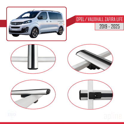 Compatible avec Opel Zafira Life 2019-2025 BASIC Model Barres de Toit Railing Porte-Bagages de Voiture Gris Aluminium 2 Barres