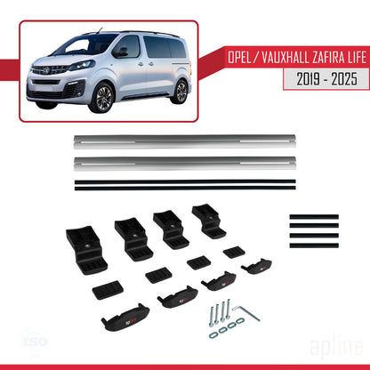 Compatible avec Opel Zafira Life 2019-2025 BASIC Model Barres de Toit Railing Porte-Bagages de Voiture Gris Aluminium 2 Barres