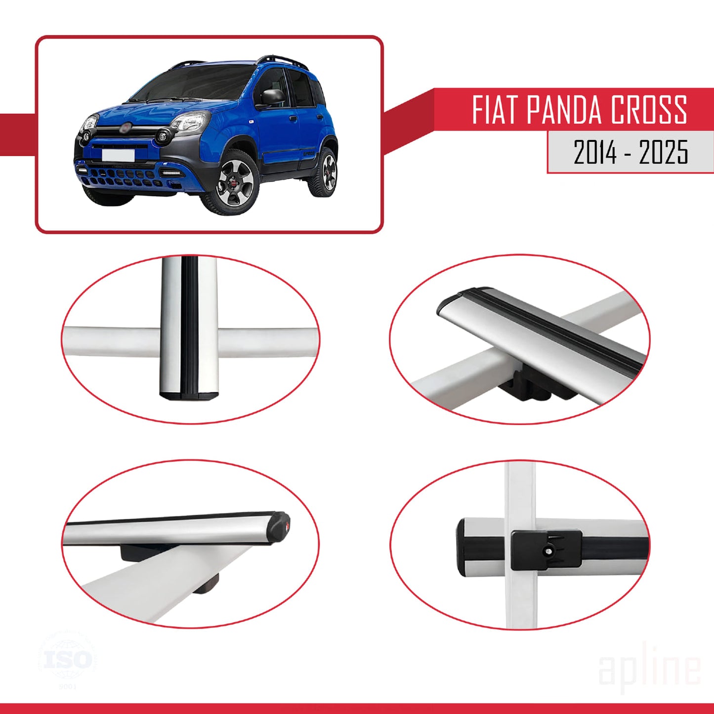 Compatible avec Fiat Panda Cross 2014-2025 BASIC Model Barres de Toit Railing Porte-Bagages de Voiture Gris Aluminium 2 Barres
