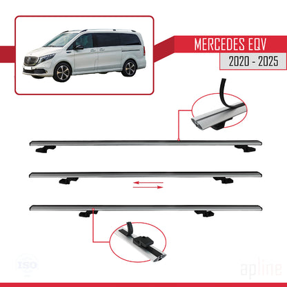 Compatible avec Mercedes EQV (W447) 2020-2025 BASIC Model Barres de Toit Railing Porte-Bagages de Voiture Gris Aluminium 3 Barres