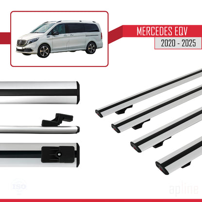 Compatible avec Mercedes EQV (W447) 2020-2025 BASIC Model Barres de Toit Railing Porte-Bagages de Voiture Gris Aluminium 4 Barres