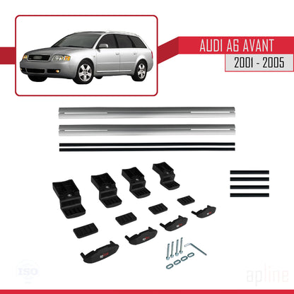 Compatible avec Audi A6 Avant 2001-2005 BASIC Model Barres de Toit Railing Porte-Bagages de Voiture Gris Aluminium 2 Barres