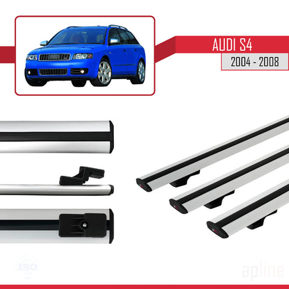 Compatible avec Audi S4 2004-2008 BASIC Model Barres de Toit Railing Porte-Bagages de Voiture Gris Aluminium 3 Barres