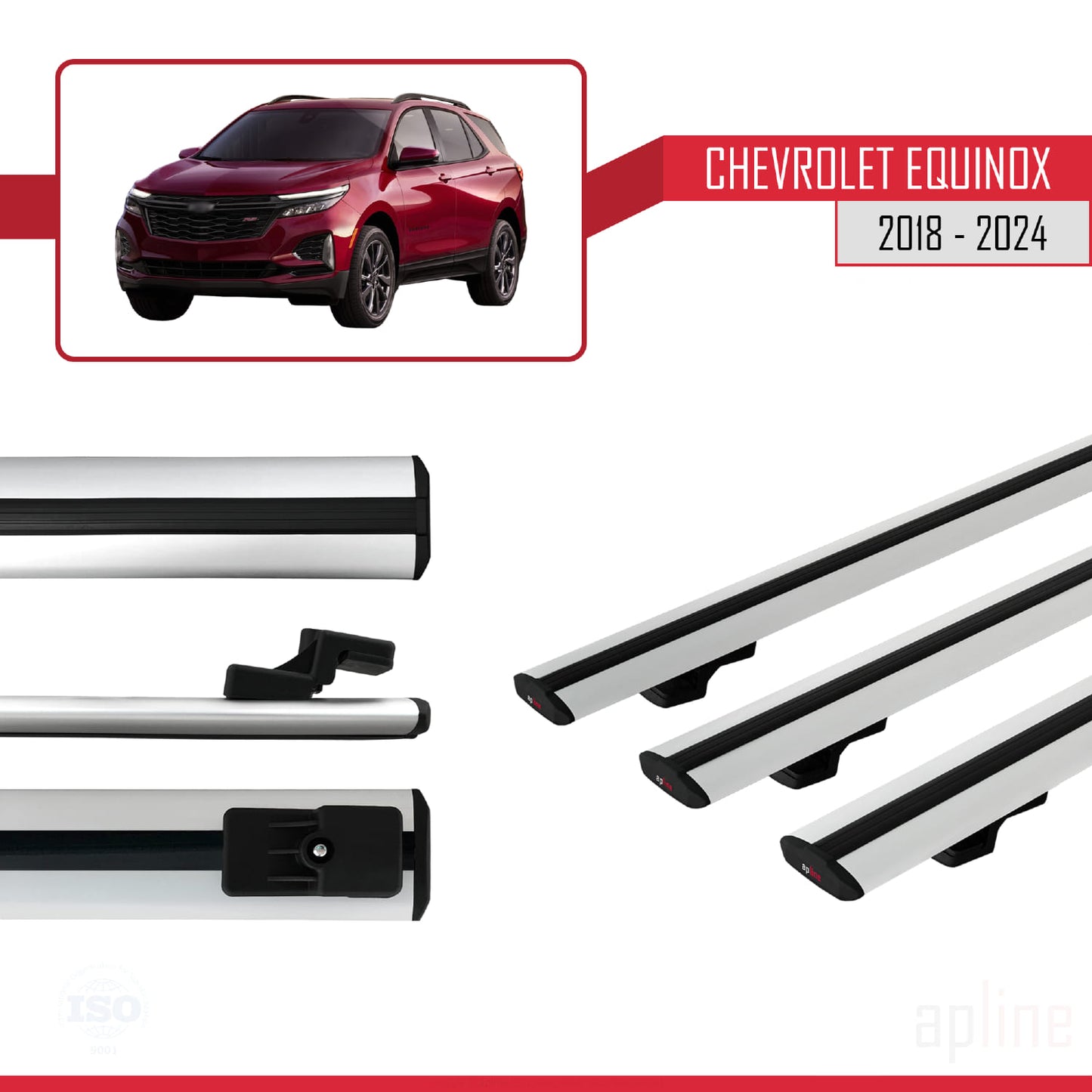 Compatible avec Chevrolet Equinox 2018-2024 BASIC Model Barres de Toit Railing Porte-Bagages de Voiture Gris Aluminium 3 Barres