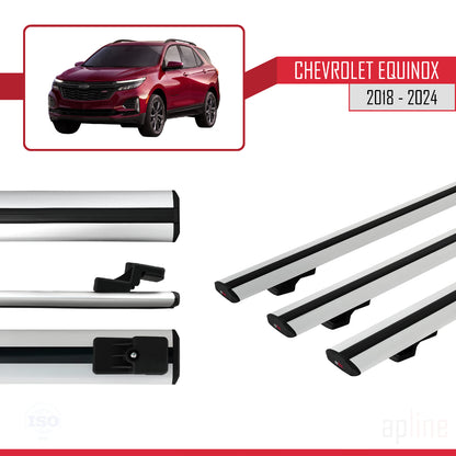 Compatible avec Chevrolet Equinox 2018-2024 BASIC Model Barres de Toit Railing Porte-Bagages de Voiture Gris Aluminium 3 Barres