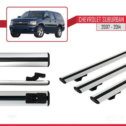 Compatible avec Chevrolet Suburban  2007-2014 BASIC Model Barres de Toit Railing Porte-Bagages de Voiture Gris Aluminium 3 Barres