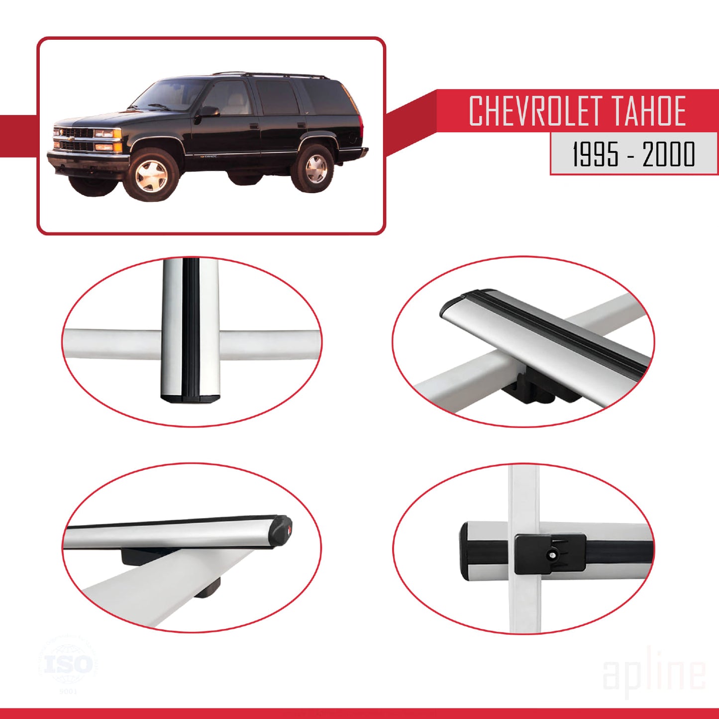 Compatible avec Chevrolet Tahoe 1995-2000 BASIC Model Barres de Toit Railing Porte-Bagages de Voiture Gris Aluminium 3 Barres