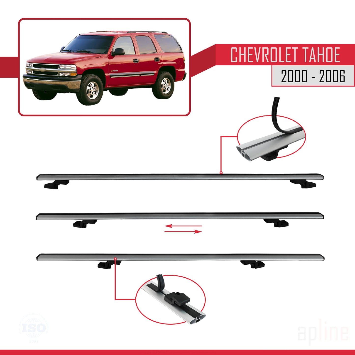 Compatible avec Chevrolet Tahoe 2000-2006 BASIC Model Barres de Toit Railing Porte-Bagages de Voiture Gris Aluminium 3 Barres
