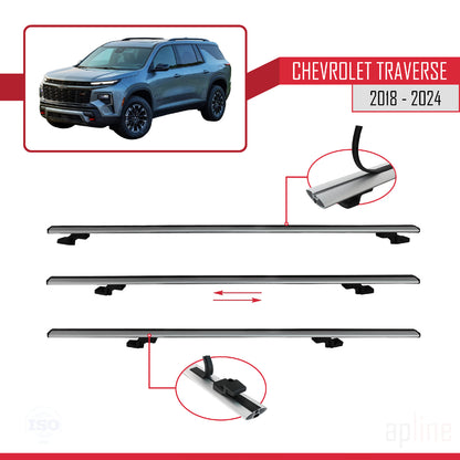 Compatible avec Chevrolet Traverse 2018-2024 BASIC Model Barres de Toit Railing Porte-Bagages de Voiture Gris Aluminium 3 Barres