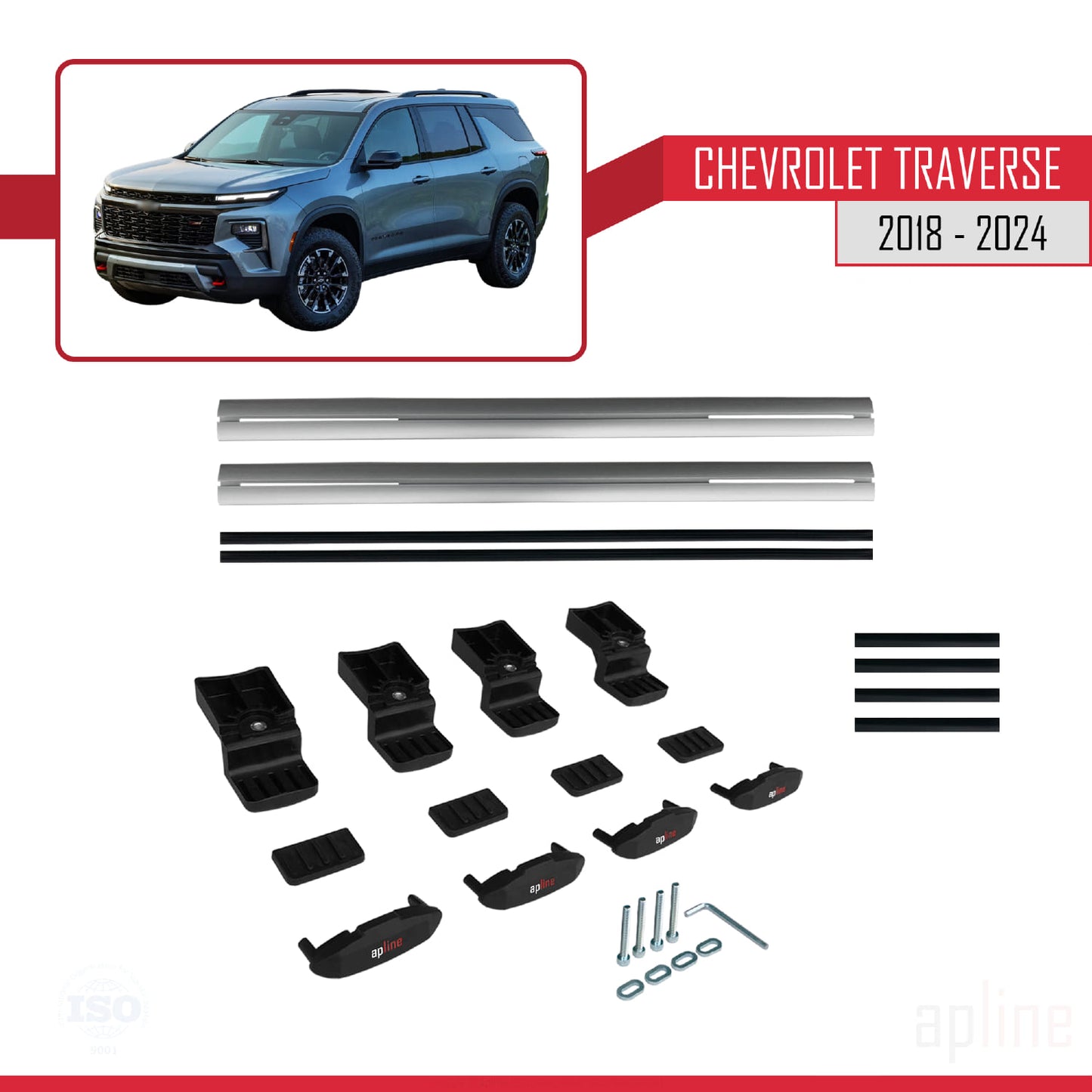 Compatible with Chevrolet Traverse 2018-2024 BASIC Model Car Roof Rack Cross Bar Grey Aluminium 2 Bars