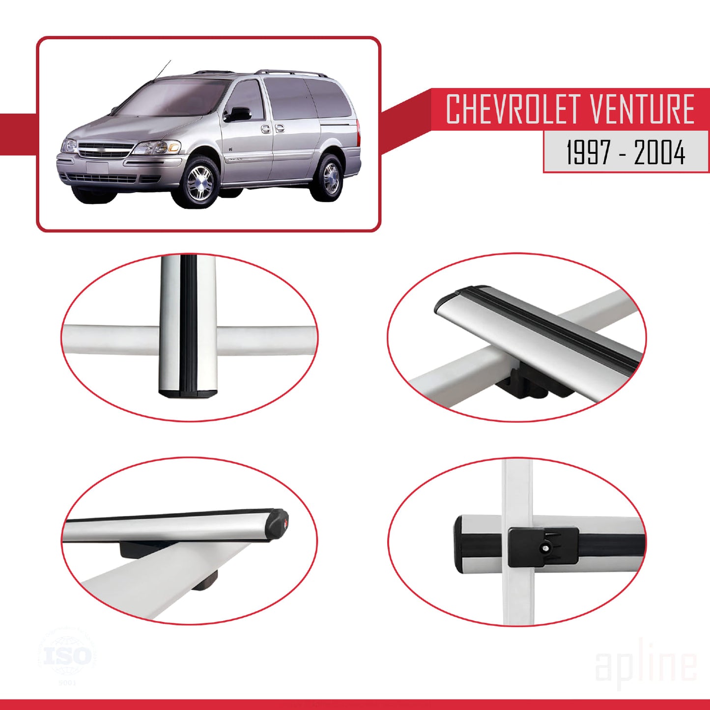 Compatible avec Chevrolet Venture 1997-2004 BASIC Model Barres de Toit Railing Porte-Bagages de Voiture Gris Aluminium 2 Barres