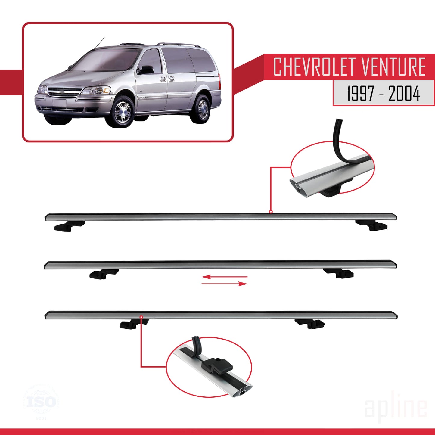 Compatible avec Chevrolet Venture 1997-2004 BASIC Model Barres de Toit Railing Porte-Bagages de Voiture Gris Aluminium 2 Barres