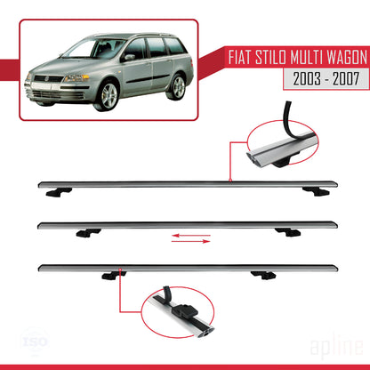 Compatible avec Fiat Stilo Multi Wagon 2003-2007 BASIC Model Barres de Toit Railing Porte-Bagages de Voiture Gris Aluminium 3 Barres