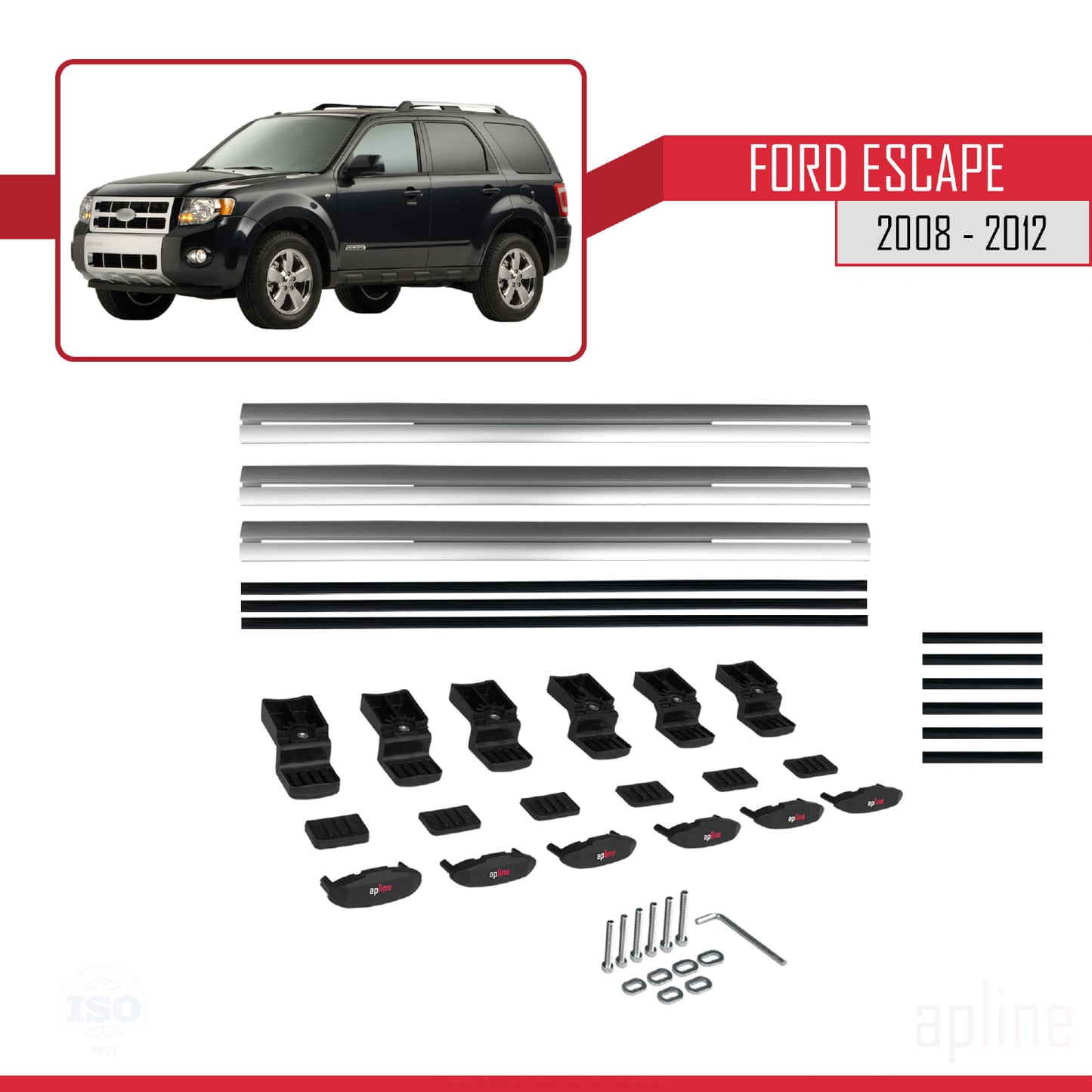 Compatible avec Ford Escape 2008-2012 BASIC Model Barres de Toit Railing Porte-Bagages de Voiture Gris Aluminium 3 Barres